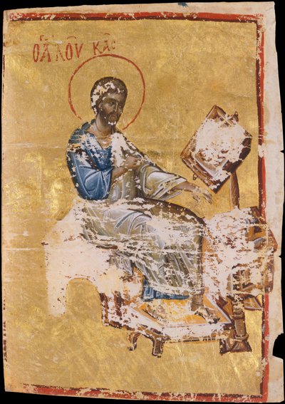 Manuskriptillumination mit dem Evangelisten Lukas, byzantinisch, spätes 13. bis frühes 14. Jahrhundert von Unbekannt