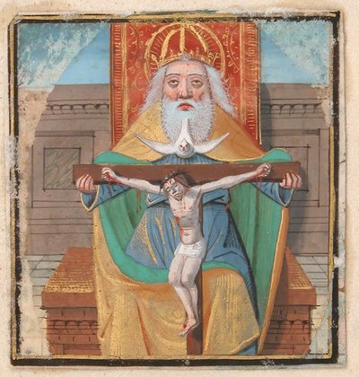 Manuskript-Illumination mit der Dreifaltigkeit, aus einem Stundenbuch, spätes 15. Jahrhundert von Unbekannt