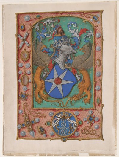 Manuskriptblatt mit Wappen, aus einem Stundenbuch, ca. 1500 von Unbekannt