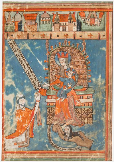 Manuskriptblatt mit Widmung eines Buches an die Jungfrau, Deutsch, ca. 1400 von Unbekannt