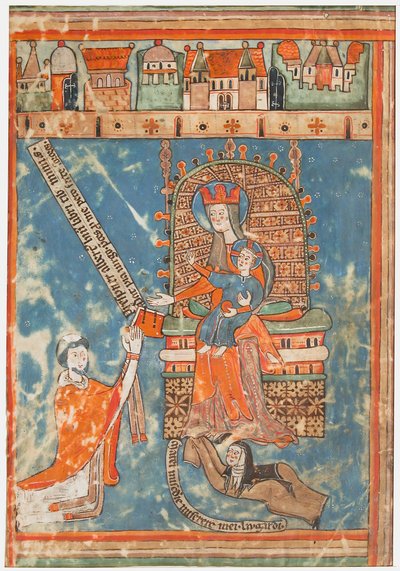 Manuskriptblatt mit Widmung eines Buches an die Jungfrau, ca. 1400 von Unbekannt