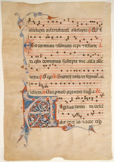 Manuskriptblatt mit verziertem Initial A, aus einem Antiphonar von Unbekannt