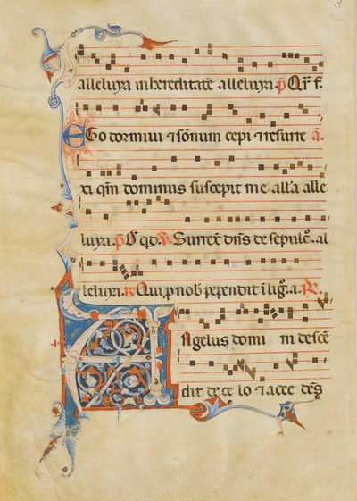 Manuskriptblatt mit verziertem Initial A, aus einem Antiphonar, italienisch, 14. Jahrhundert von Unbekannt