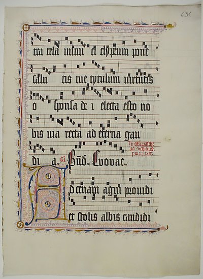 Manuskriptblatt mit Initiale A, aus einem Antiphonar, Deutsch, zweites Viertel des 15. Jahrhunderts von Unbekannt
