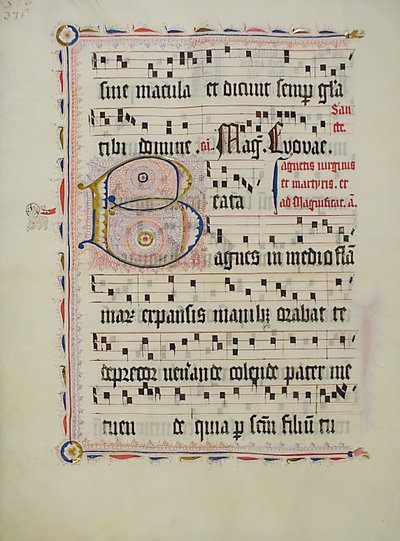 Manuskriptblatt mit Initiale B, aus einem Antiphonar von Unbekannt