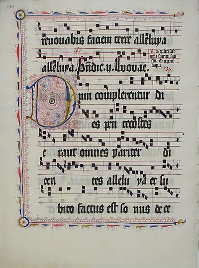 Manuskriptblatt mit Initiale D, aus einem Antiphonar, deutsch von Unbekannt