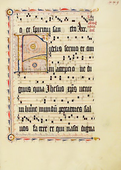 Manuskriptblatt mit Initiale F, aus einem Antiphonar, deutsch, zweites Viertel des 15. Jahrhunderts von Unbekannt