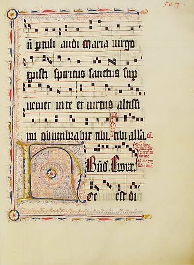 Manuskriptblatt mit Initiale H, aus einem Antiphonar, Deutsch, zweites Viertel des 15. Jahrhunderts von Unbekannt