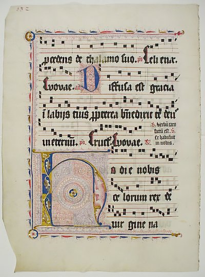 Manuskriptblatt mit Initiale H, aus einem Antiphonar, Deutsch, zweites Viertel des 15. Jahrhunderts von Unbekannt