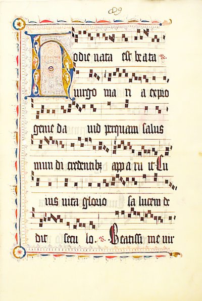 Manuskriptblatt mit Initiale H, aus einem Antiphonar, deutsch, zweites Viertel des 15. Jahrhunderts von Unbekannt