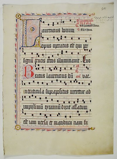 Manuskriptblatt mit Initiale L, aus einem Antiphonar, Deutsch, zweites Viertel des 15. Jahrhunderts von Unbekannt