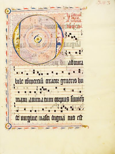 Manuskriptblatt mit Initiale O, aus einem Antiphonar, Deutsch, zweites Viertel des 15. Jahrhunderts von Unbekannt