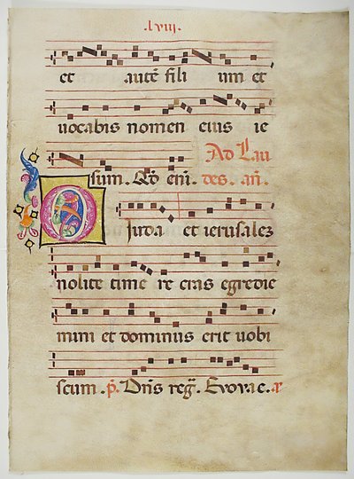 Manuskriptblatt mit Initiale O, aus einem Antiphonar von Unbekannt