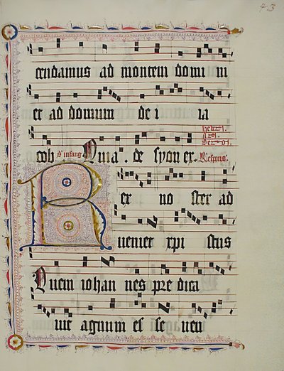 Manuskriptblatt mit Initiale R, aus einem Antiphonar von Unbekannt