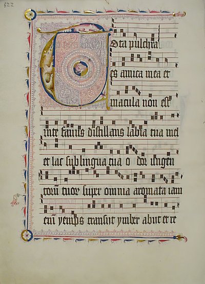 Manuskriptblatt mit Initiale T, aus einem Antiphonar, Deutsch von Unbekannt