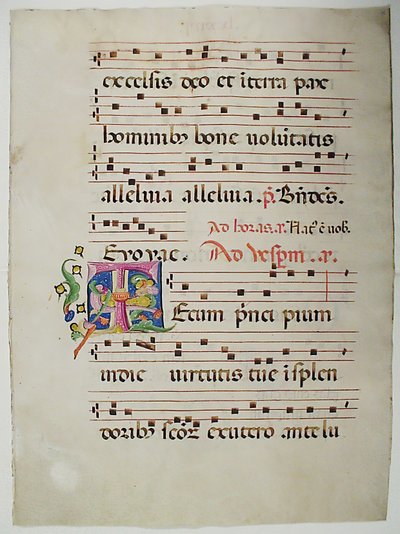 Manuskriptblatt mit Initiale T, aus einem Antiphonar, italienisch, 15. Jahrhundert von Unbekannt