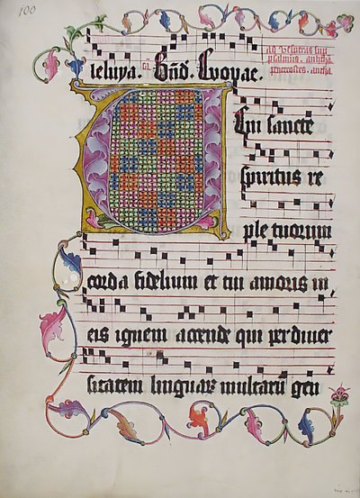 Manuskriptblatt mit Initiale V, aus einem Antiphonar, deutsch von Unbekannt