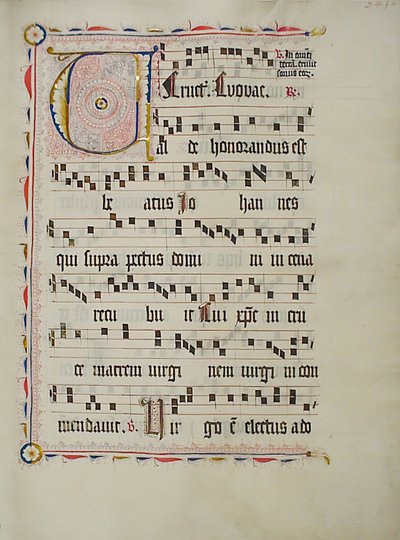 Manuskriptblatt mit Initiale V, aus einem Antiphonar, deutsch, zweites Viertel des 15. Jahrhunderts von Unbekannt
