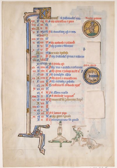 Manuskriptblatt mit Juni-Kalender, aus einem königlichen Psalter, 13. Jahrhundert von Unbekannt