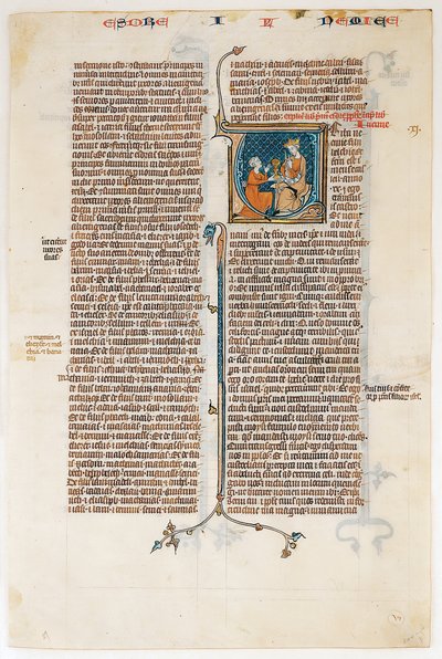 Manuskriptblatt mit dem Anfang des Buches Nehemias, aus einer Bibel, ca. 1280-1300 von Unbekannt
