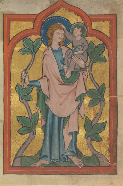 Manuskriptblatt mit dem heiligen Christophorus, der Christus trägt, deutsch oder schweizerisch, frühes 14. Jahrhundert von Unbekannt