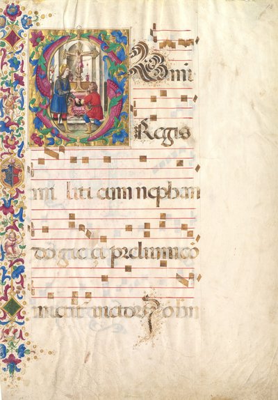 Manuskriptblatt mit dem heiligen Johannes Gualbert in einem Initial S, aus einem Antiphonar, frühes 16. Jahrhundert von Unbekannt