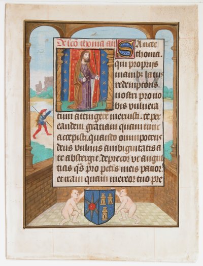 Manuskriptblatt mit dem heiligen Thomas, aus einem Stundenbuch, ca. 1500 von Unbekannt