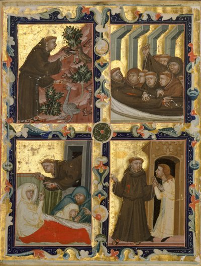Manuskriptblatt mit Szenen aus dem Leben des Heiligen Franz von Assisi, Italien, ca. 1320-42 von Unbekannt