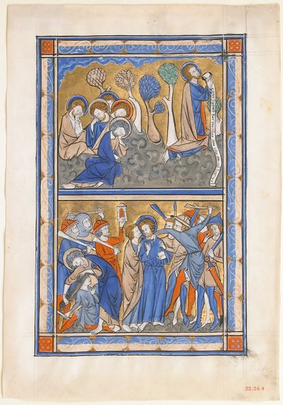Manuskriptblatt mit der Agonie im Garten und dem Verrat Christi, aus einem königlichen Psalter, ca. 1270 von Unbekannt