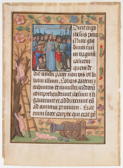 Manuskriptblatt mit dem Verrat, aus einem Stundenbuch, ca. 1500 von Unbekannt