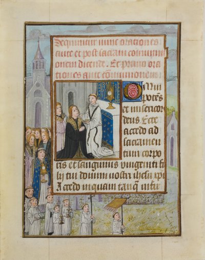 Manuskriptblatt mit der Heiligen Kommunion, aus einem Stundenbuch, ca. 1500 von Unbekannt