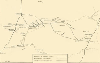 Karte zur Veranschaulichung der Bewegungen zur Entlastung von Kimberley und der Eroberung von Bloemfontein, 1901 von Unbekannt