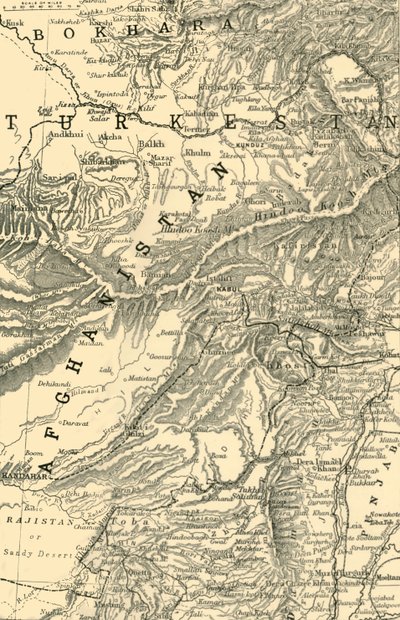Karte, die die Route von General Roberts nach Kabul anzeigt... und die britischen und russischen Grenzen, 1901 von Unbekannt