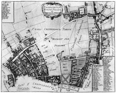 Karte von Shoreditch, Norton Folgate und Cripplegate von Unbekannt
