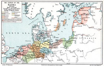 Karte des Ausmaßes der Hanse um 1400 von Unbekannt