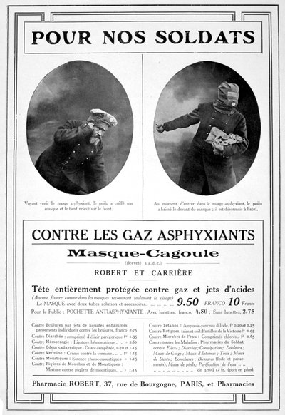 Masque cagoule Gasmaske Werbung, 1915 von Unbekannt