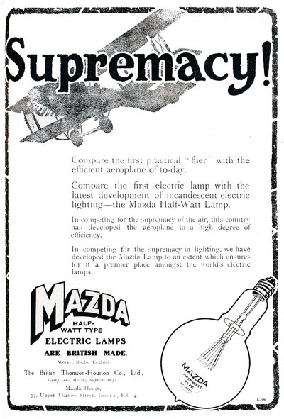 Mazda-Halbwatt-Typ-Elektrolampen-Werbung, 1919 von Unbekannt