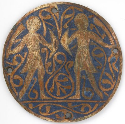 Medaille mit zwei jungen Kriegern mit Falchions und Bucklern, französisch, ca. 1240-60 von Unbekannt