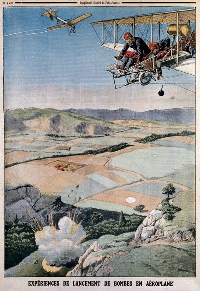 Mitglieder des französischen Luftkorps bei der Bombenübung in Chalons, 1912 von Unbekannt