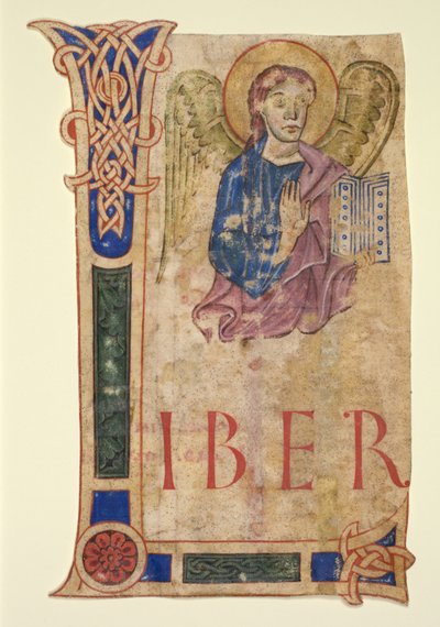 Miniatur aus einem Evangelienbuch: Das Symbol des Hl. Matthäus (recto) und Kanontafeln (verso) von Unbekannt