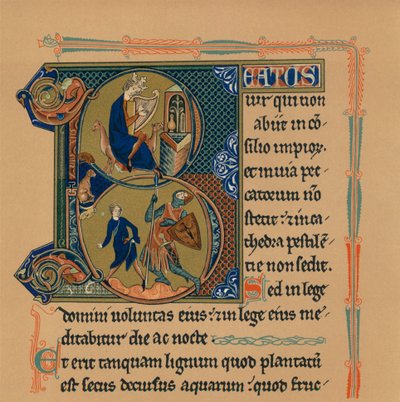 Miniaturinitiale und Teil einer Seite aus einem Psalter, 13. Jahrhundert, 1901 von Unbekannt