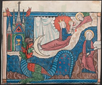 Miniatur aus einem Manuskript der Apokalypse: Die Frau, bekleidet mit der Sonne, ca. 1295 von Unbekannt
