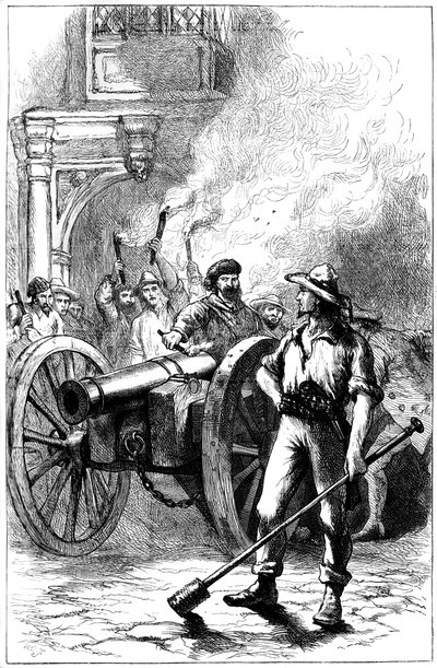 Mob feuert Kanone vor dem Gerichtsgebäude, in dem Alexander McLeod eingesperrt war, 1840 um 1880 von Unbekannt