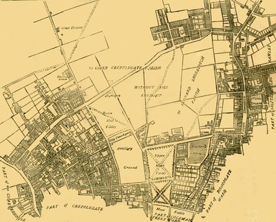 Moorfields und seine Umgebung von einer Karte um 1720, ca. 1872 von Unbekannt