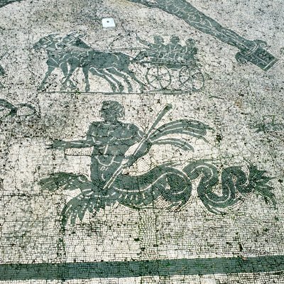Mosaik, von Maultieren gezogene Karren mit Reisenden, Cisarii, 1. Jahrhundert n. Chr. von Unbekannt