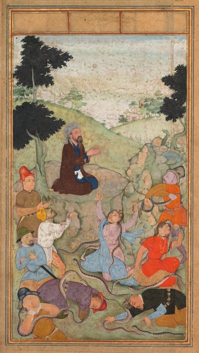 Moses betet, um den Angriff der Schlangen auf die Israeliten zu beenden, aus einem Mirat al-quds..., 1602-1604 von Unbekannt