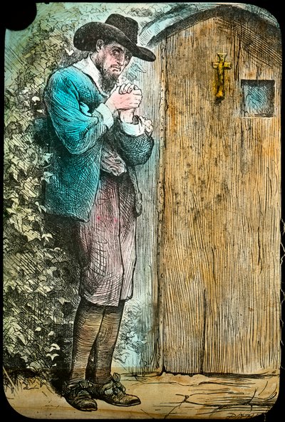 Mr. Fearing am Tor, aus The Pilgrims Progress, spätes 19. oder frühes 20. Jahrhundert von Unbekannt