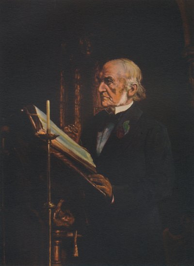 Mr. Gladstone liest die Lektion in der Kirche von Hawarden, ca. 1890er von Unbekannt