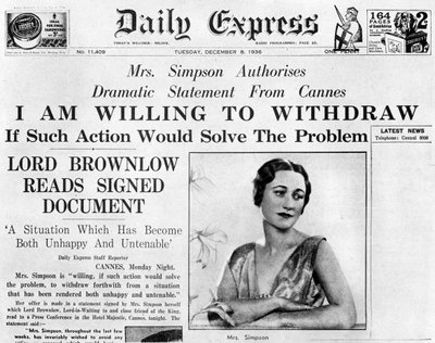 Mrs. Simpson bietet ihren Rücktritt an, 8. Dezember 1936 von Unbekannt