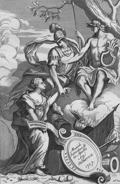 Musik wird Apollo von Minerva vorgestellt, 1727, 1827 von Unbekannt
